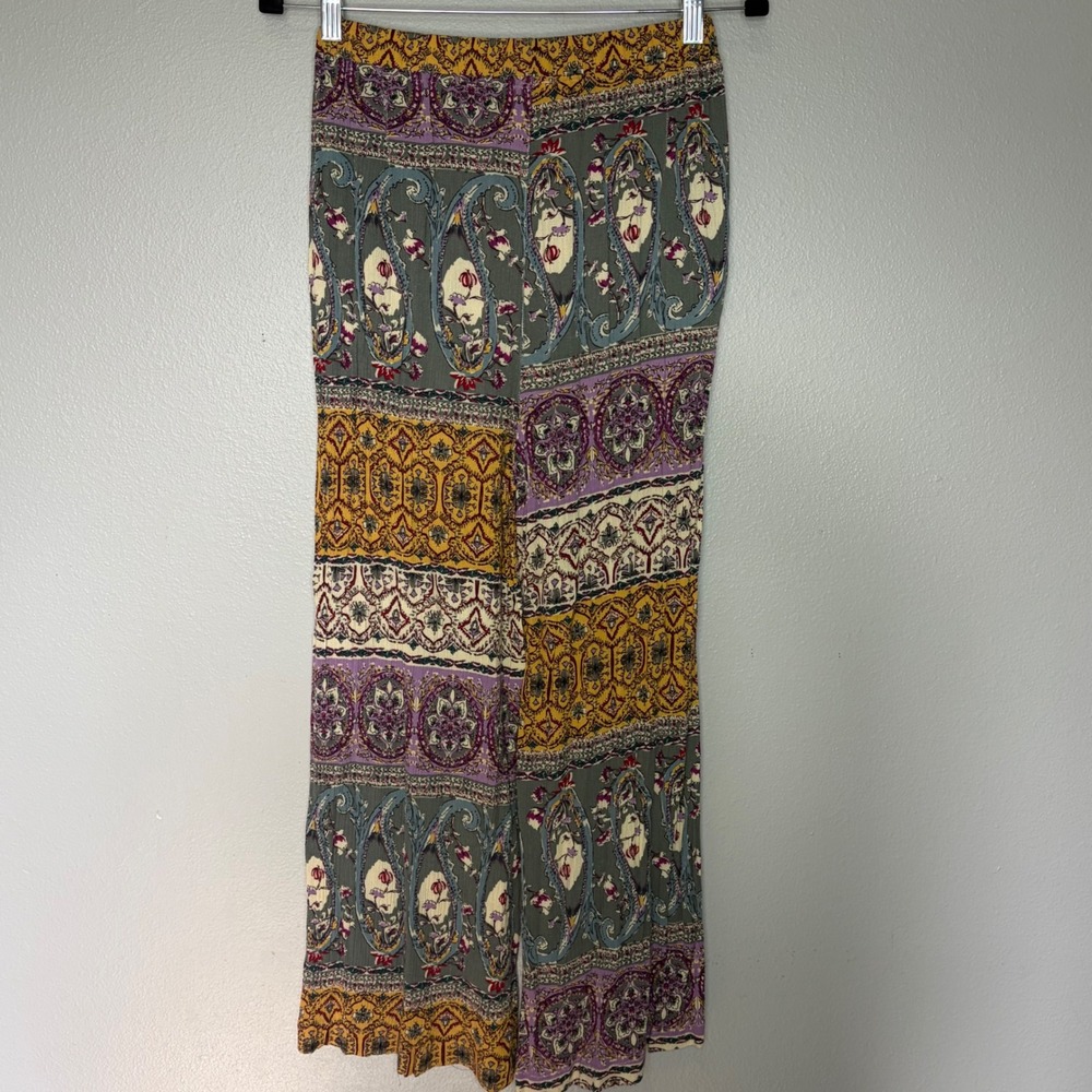 Umgee Boho Mixed Patchwork Crinkle Gauze Paisley Wide Leg Palazzo Pant Small - Picture 7 of 11